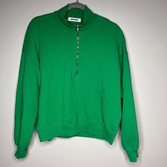 Daydreamer LA Tops - Daydreamer women's Green 1/4 Zip Sweatshirt Size Medium Mock Neck 100% Cotton